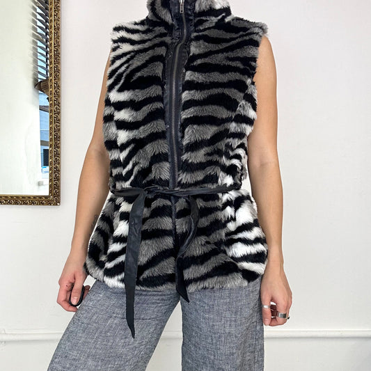 vintage zebra faux fur sleeveless jacket