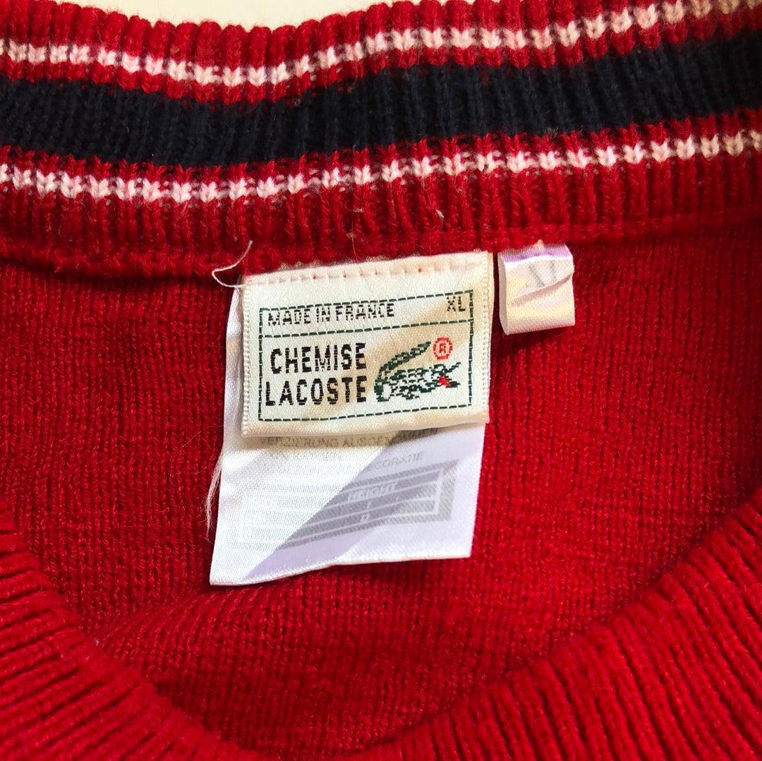 lacoste red striped knitted jumper