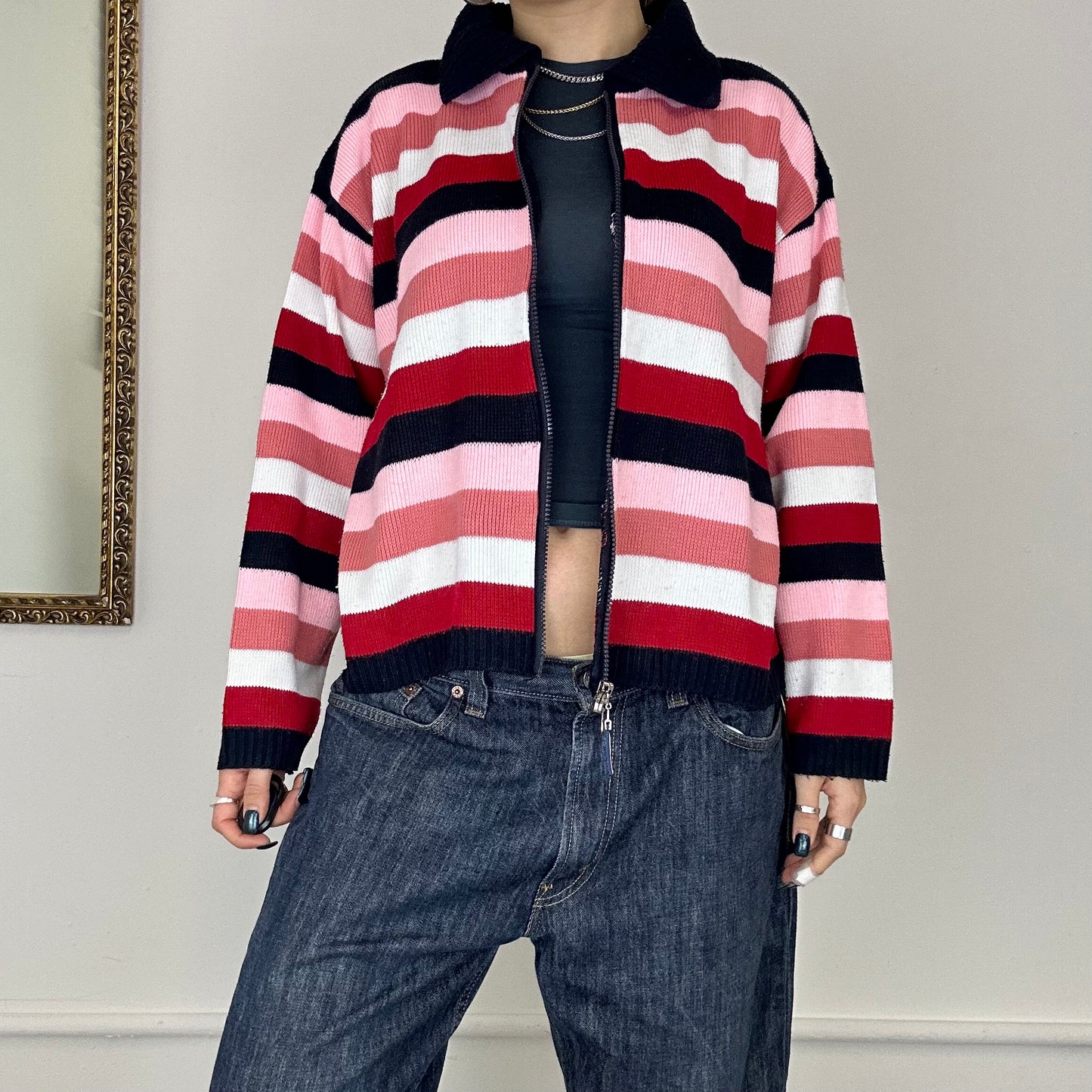 tommy hilfiger striped zip up jumper