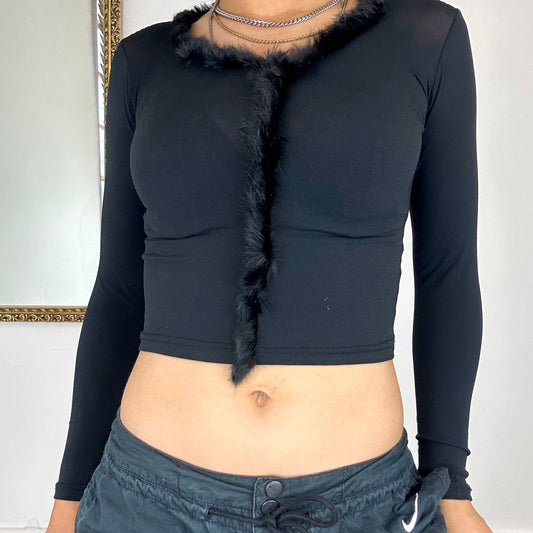 2000's mesh fur trim top