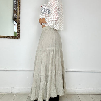 vintage crinkle tiered maxi skirt