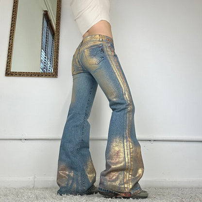 00s flared metallic jeans