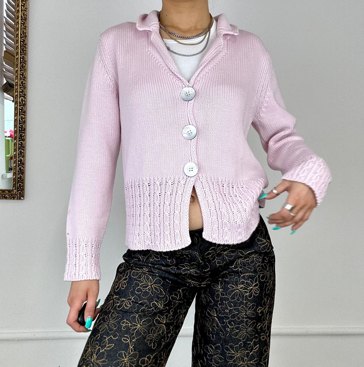 2000's pink button up cardigan