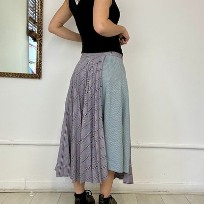 contrast checkered pleated midi skirt