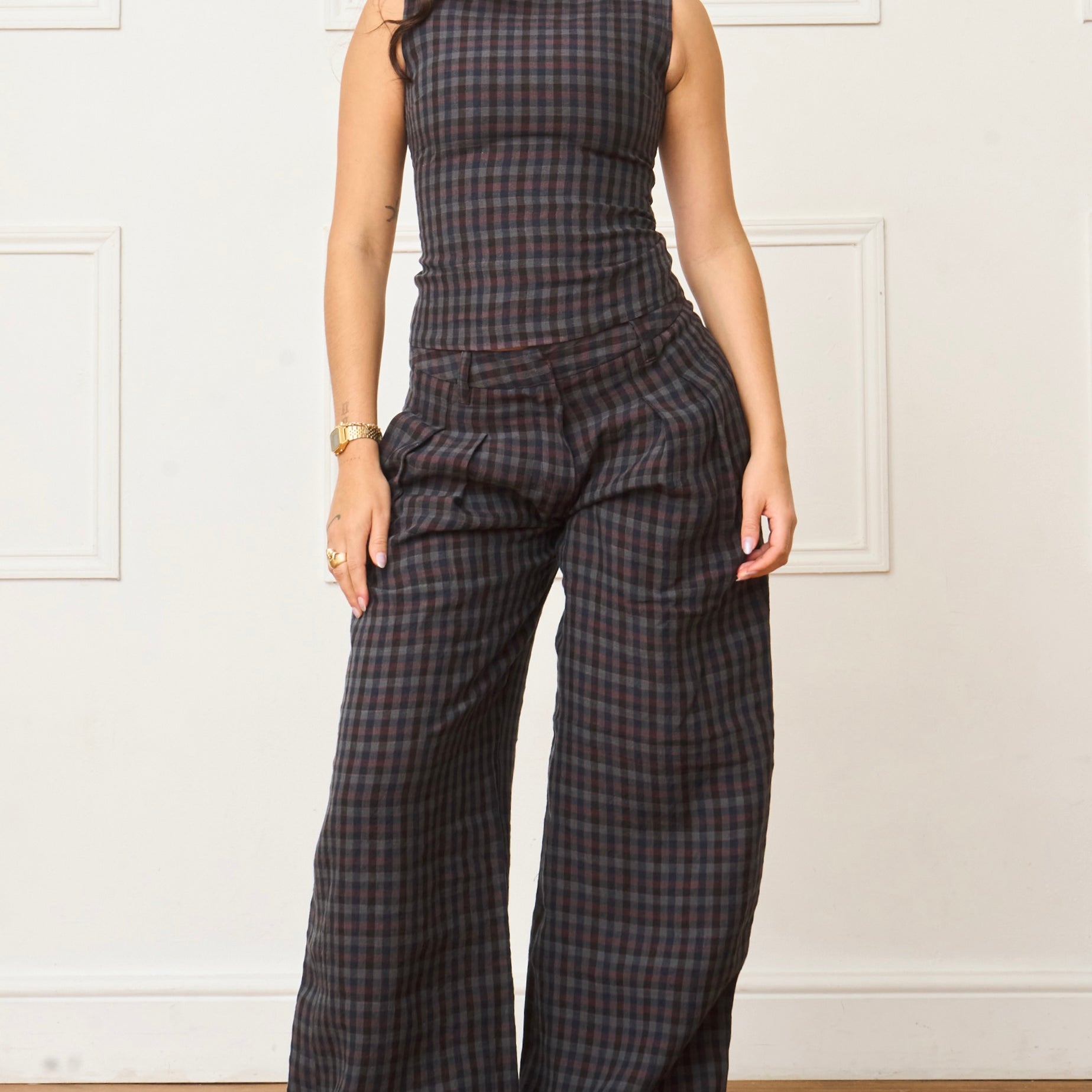 parker trouser - gingham linen