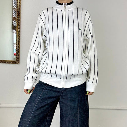 vintage white striped lacoste zip up jumper