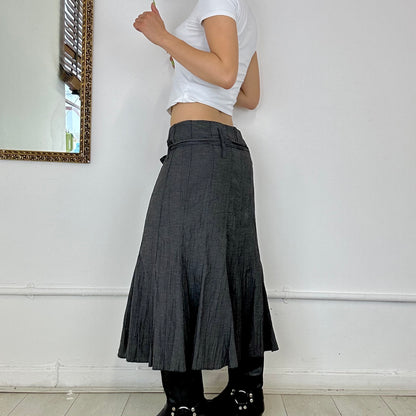 grey crinkle pleated maxi skirt