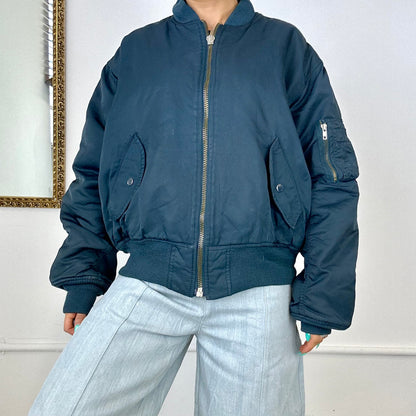 oversized navy bomber jacket