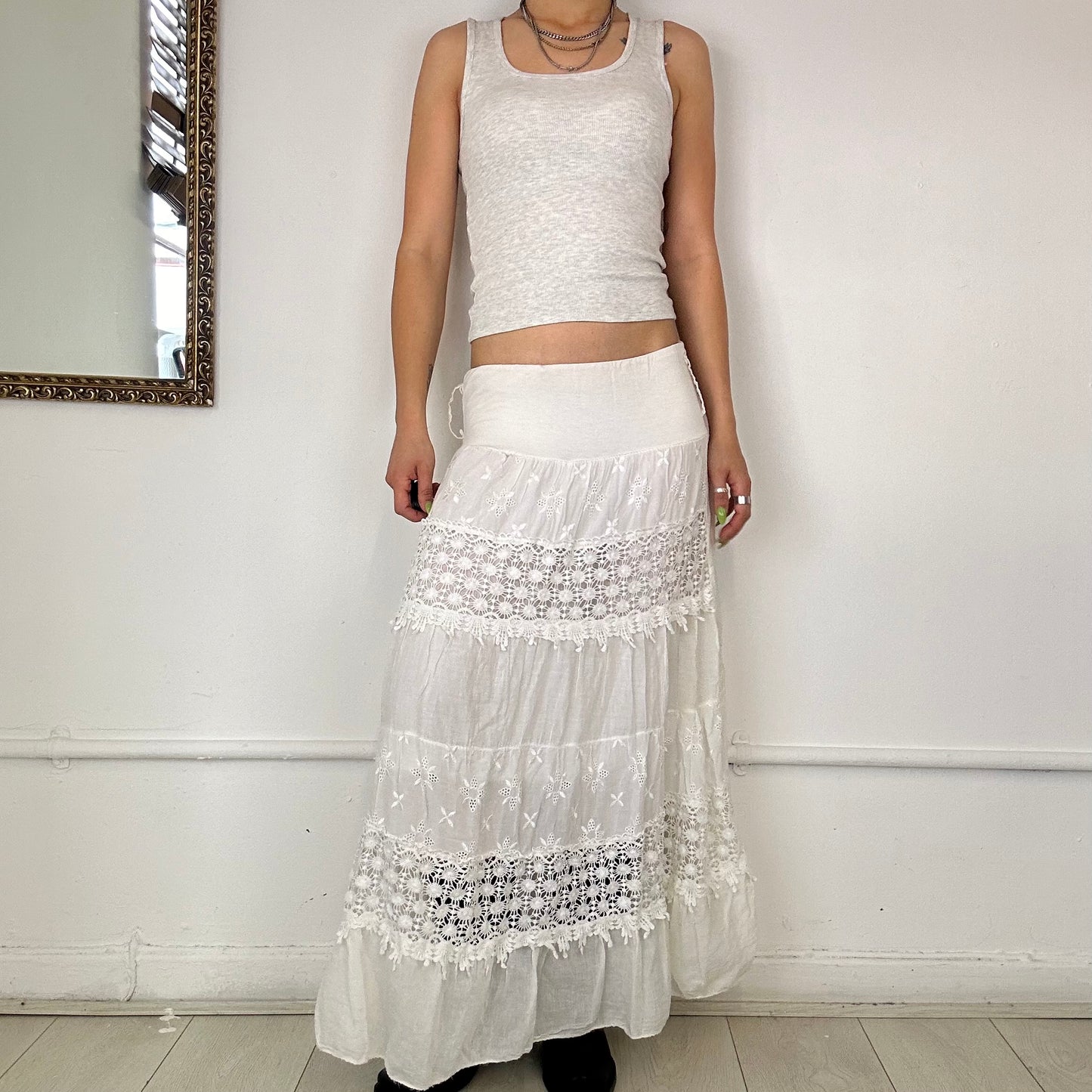 white broderie tiered skirt