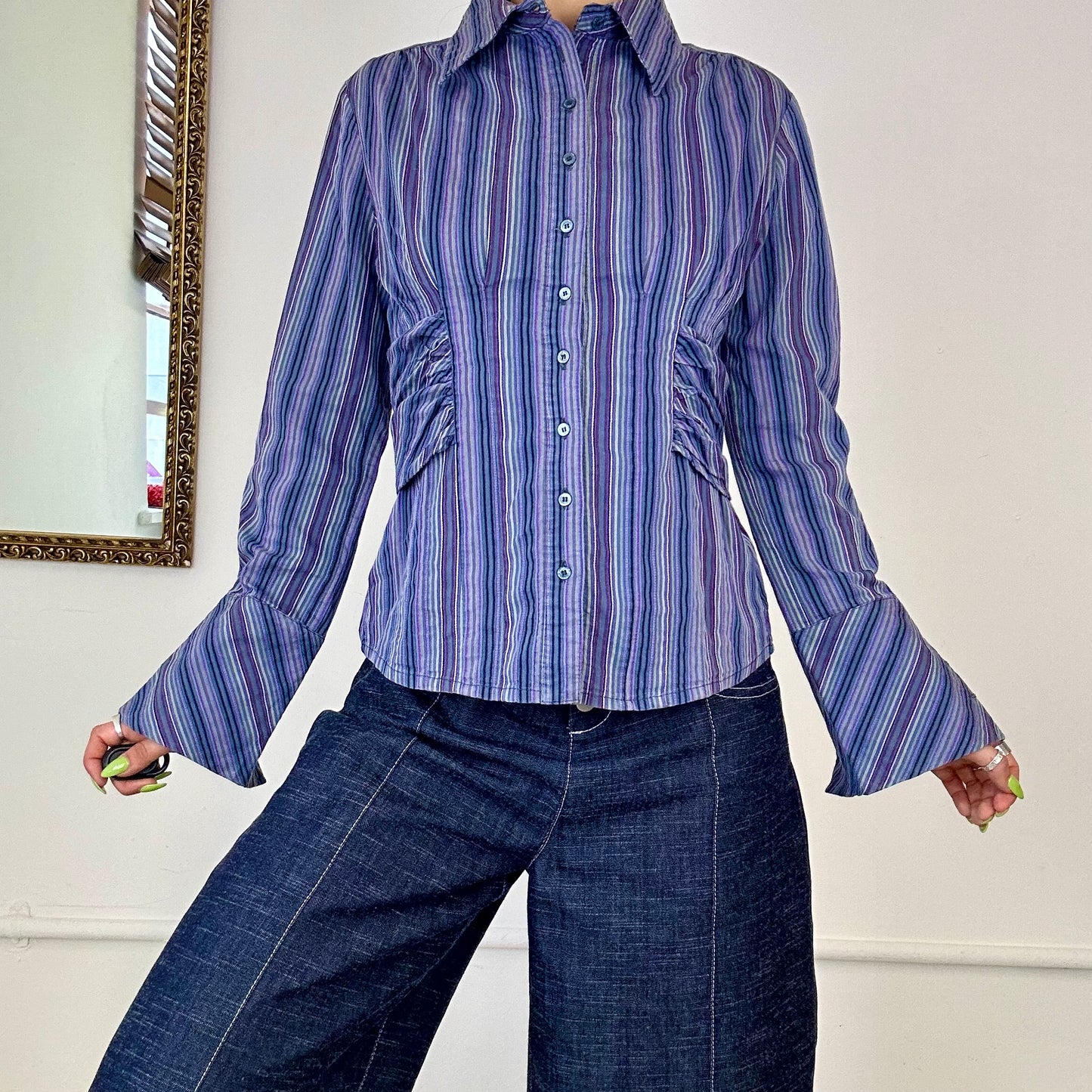 vintage italian striped fitted button up shirt