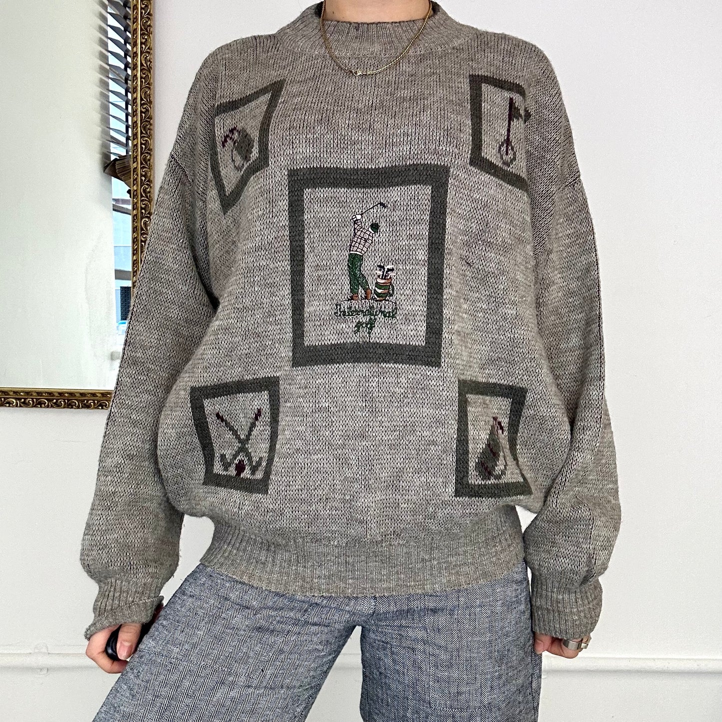 vintage embroidered golf knitted jumper