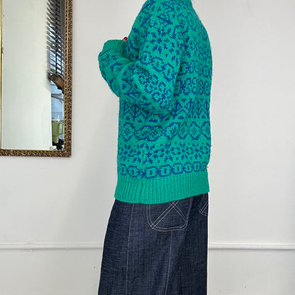 vintage blue and green knit cardigan