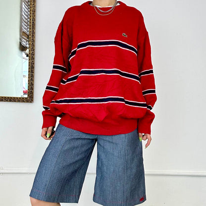 lacoste red striped knitted jumper