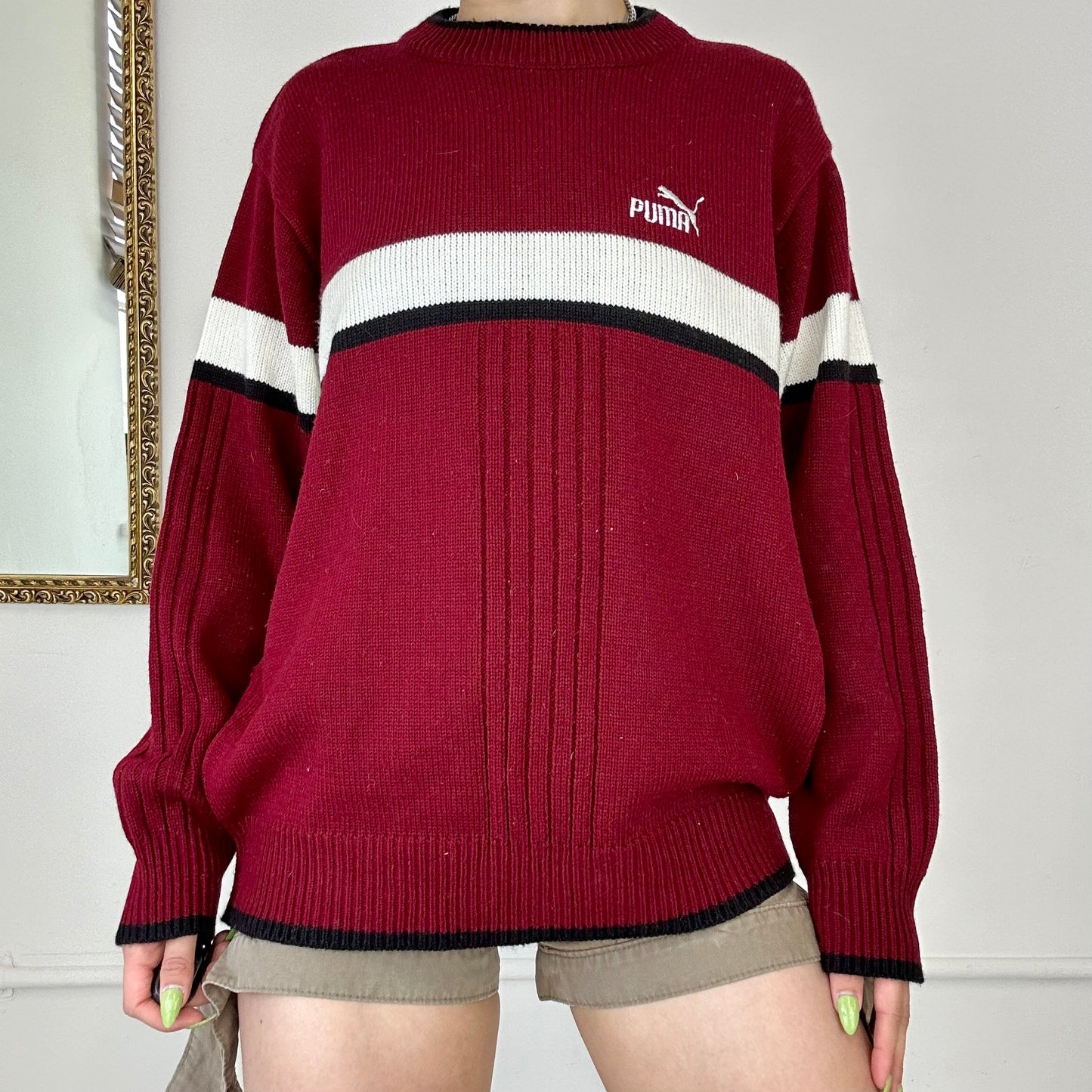 vintage red puma knitted jumper