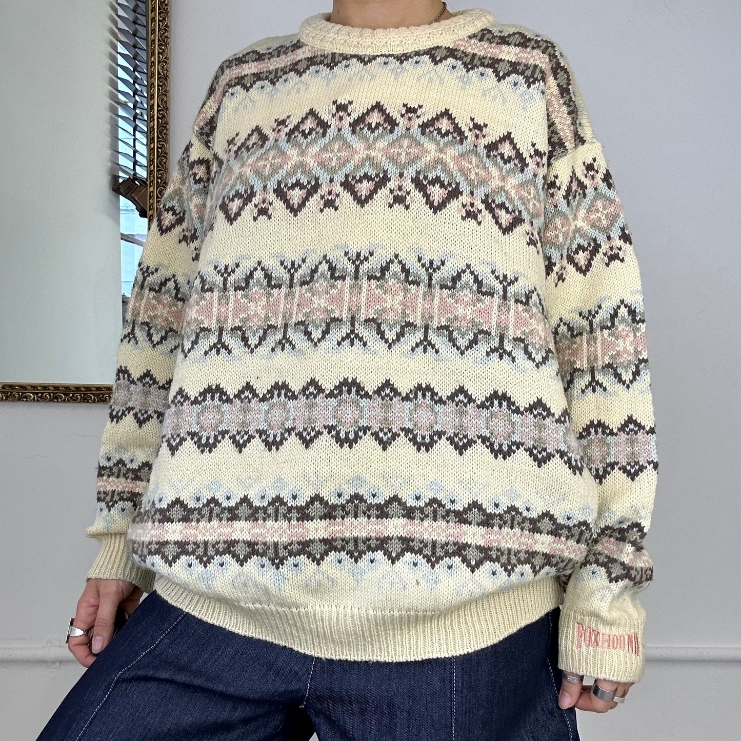 vintage wool patterned knitted jumper