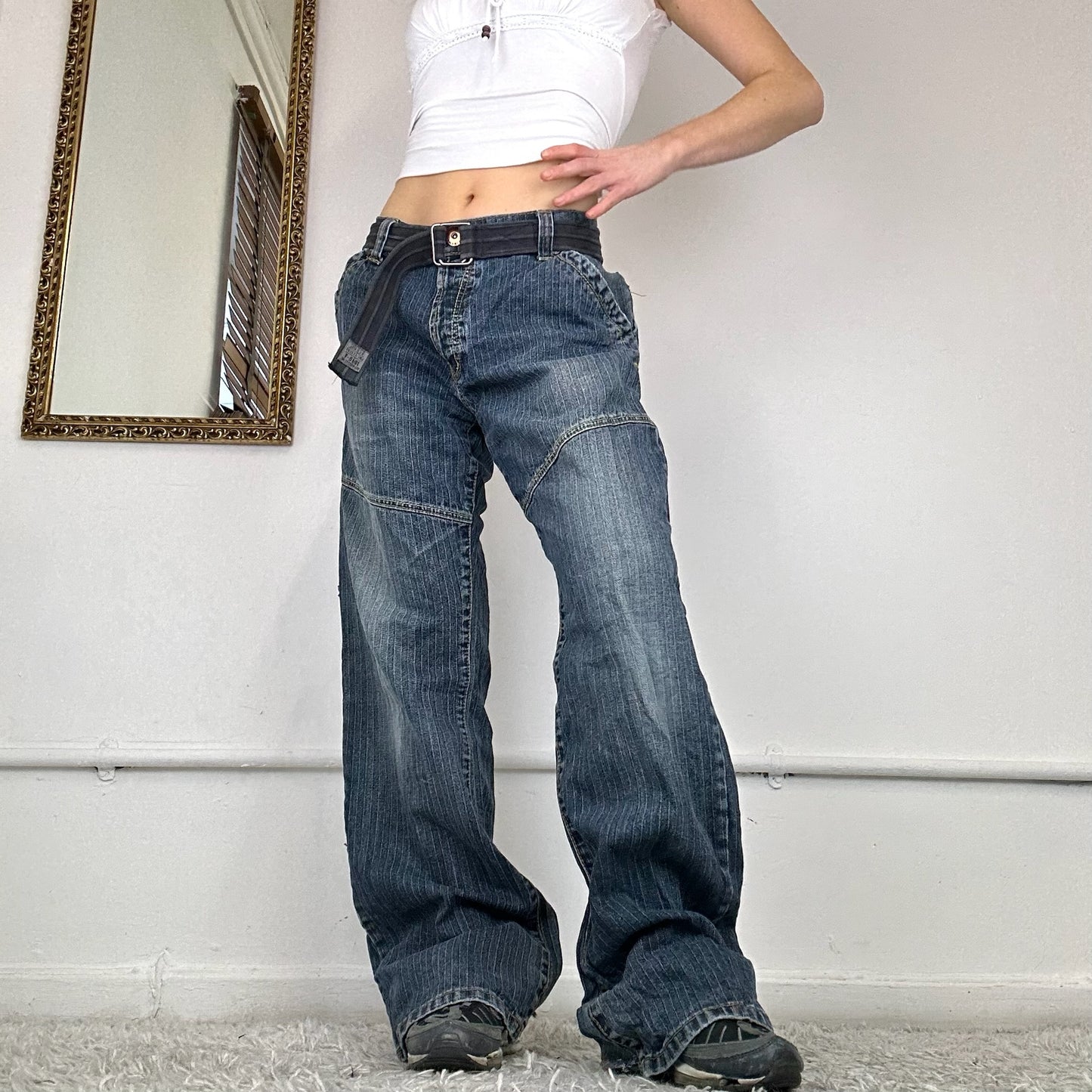 2000's pinstripe cargo jeans