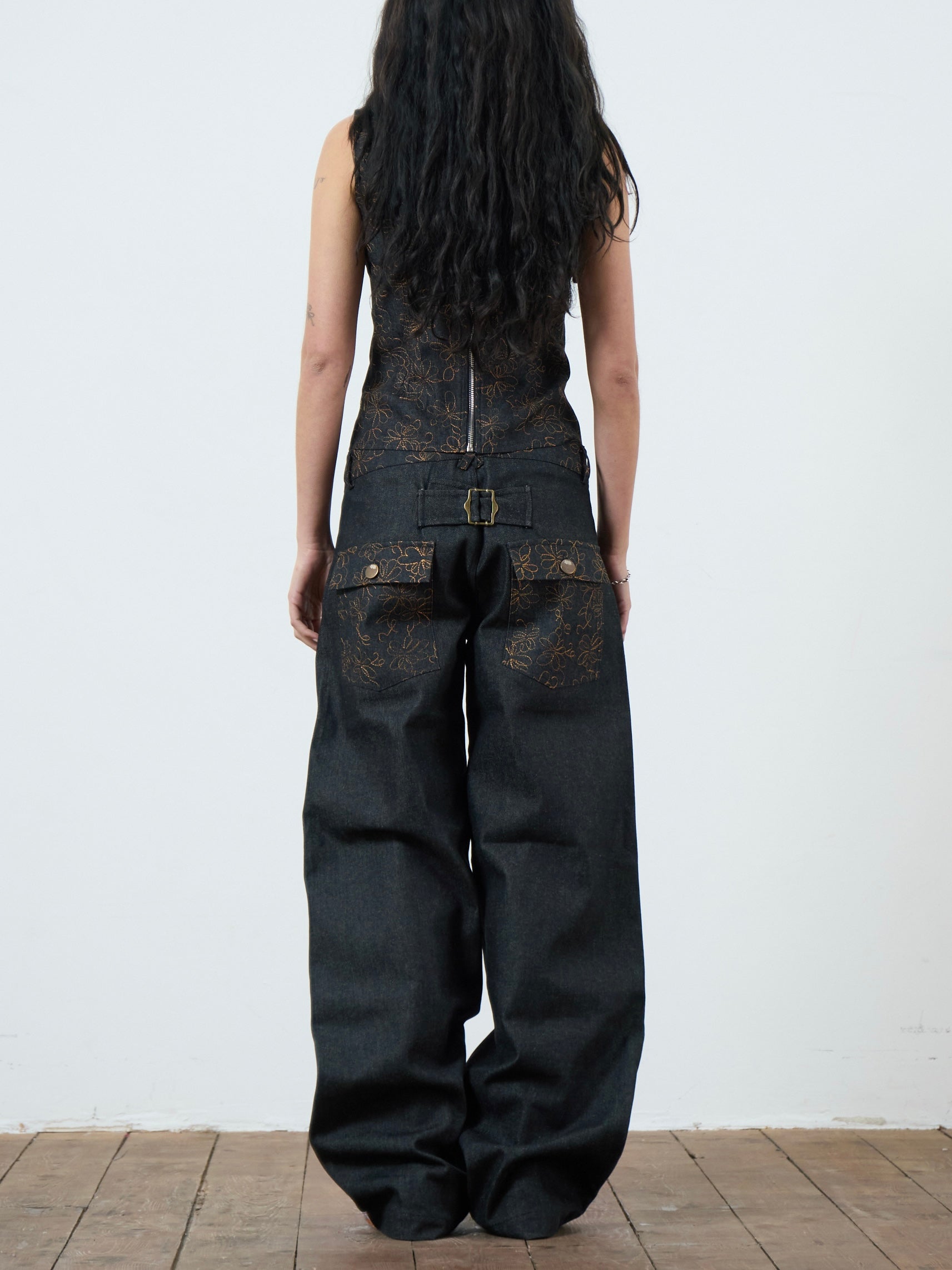 charlie top - embroidered charcoal denim