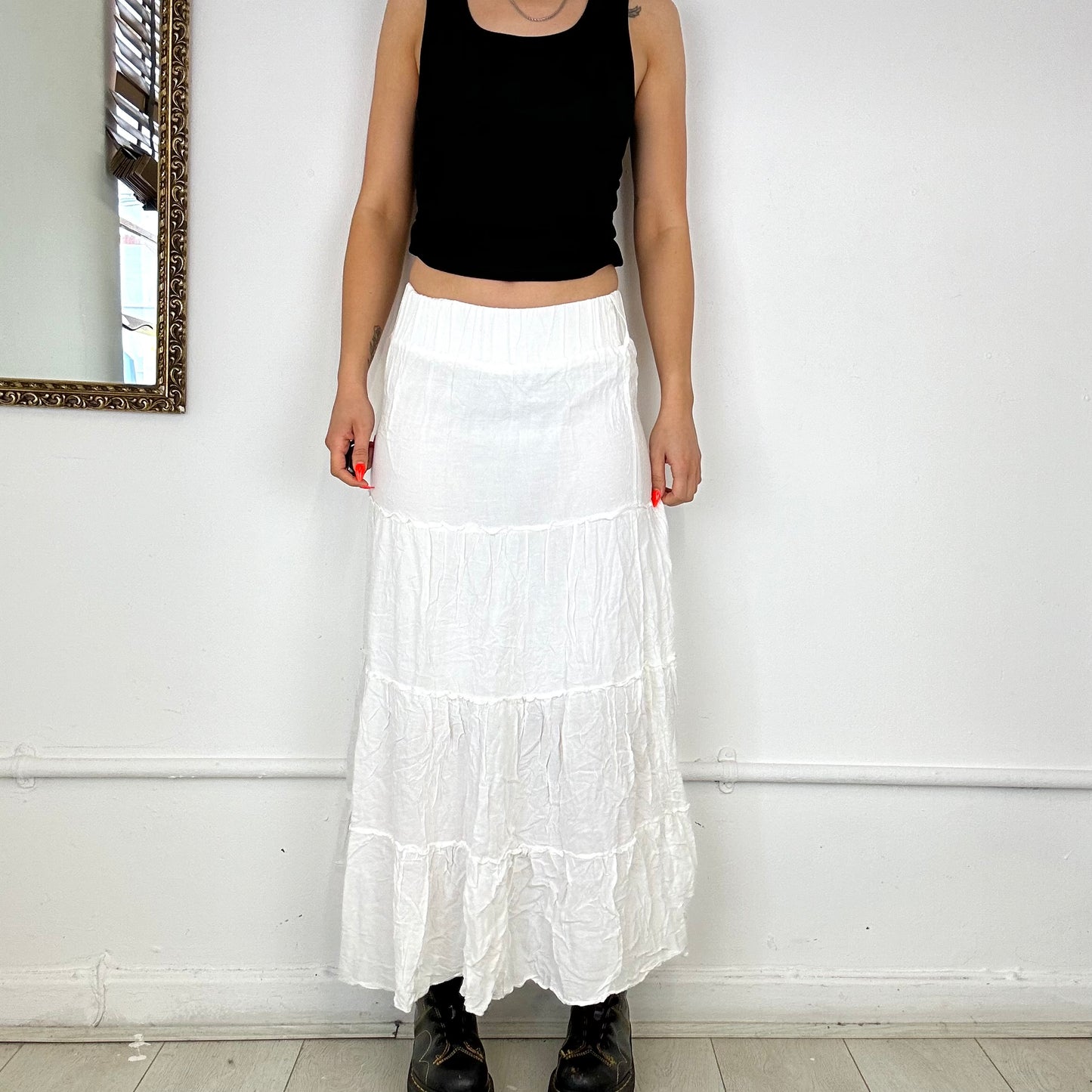 vintage white tiered maxi skirt