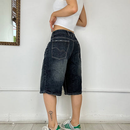 00’s dark wash baggy denim shorts