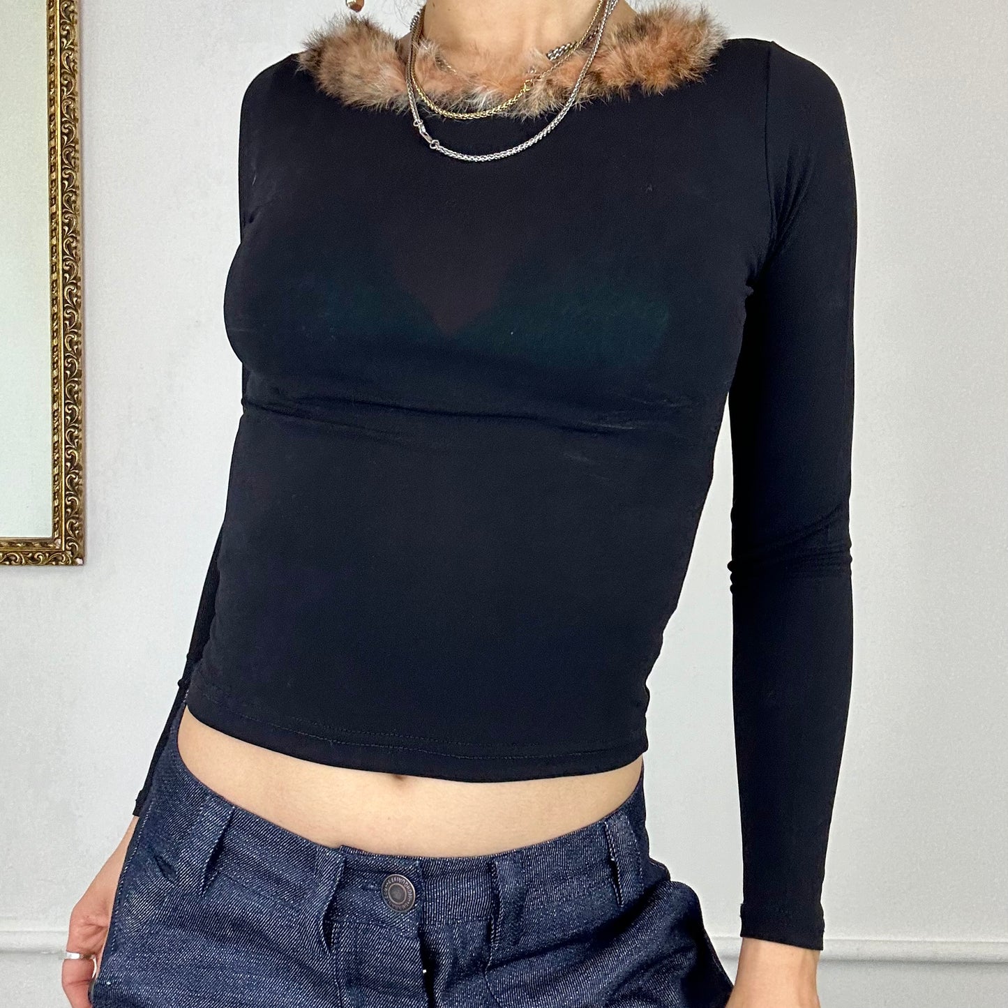 2000’s mesh top with fur collar