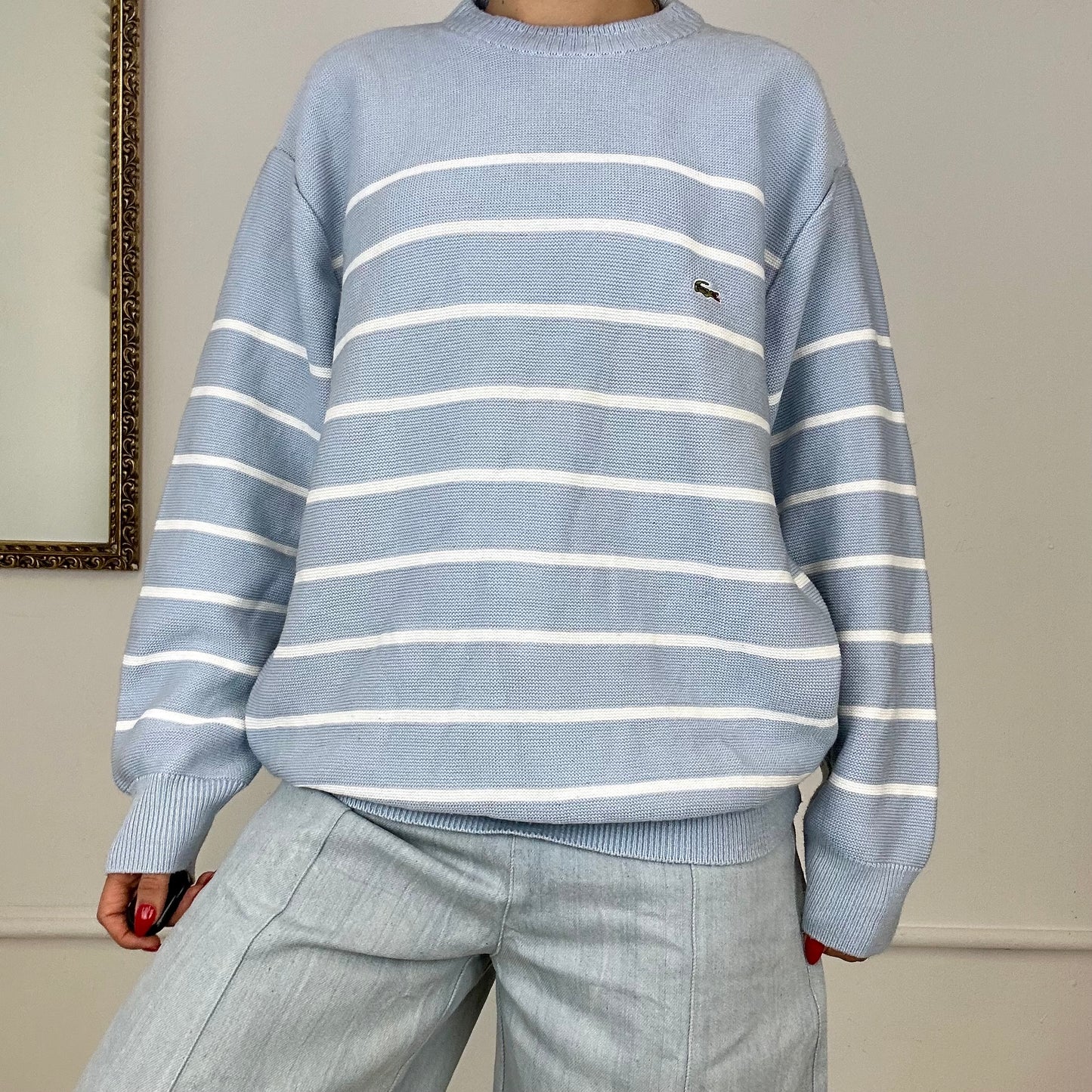 vintage baby blue striped lacoste knitted jumper