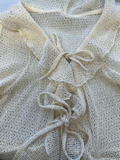 vintage loose knit cream tie up top