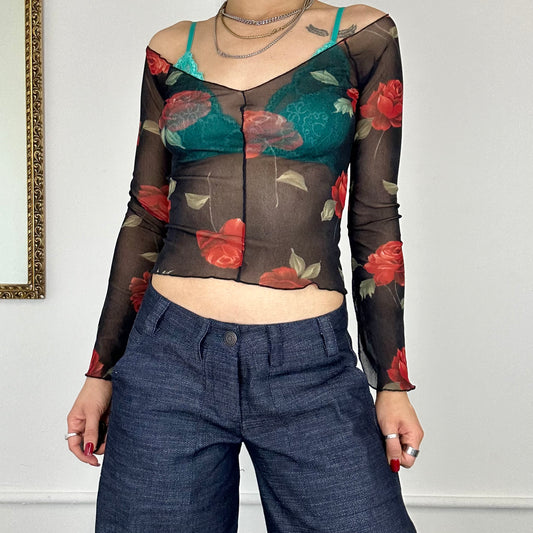 2000’s rose print mesh top