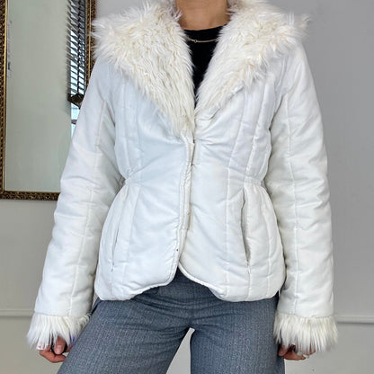 2000's white fur puffer coat