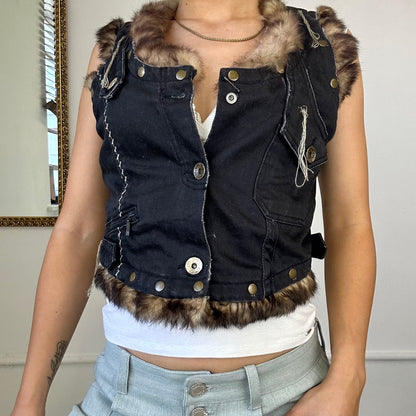 vintage real fur trim waistcoat