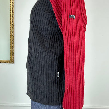 hugo boss red and black zip up knit jumper