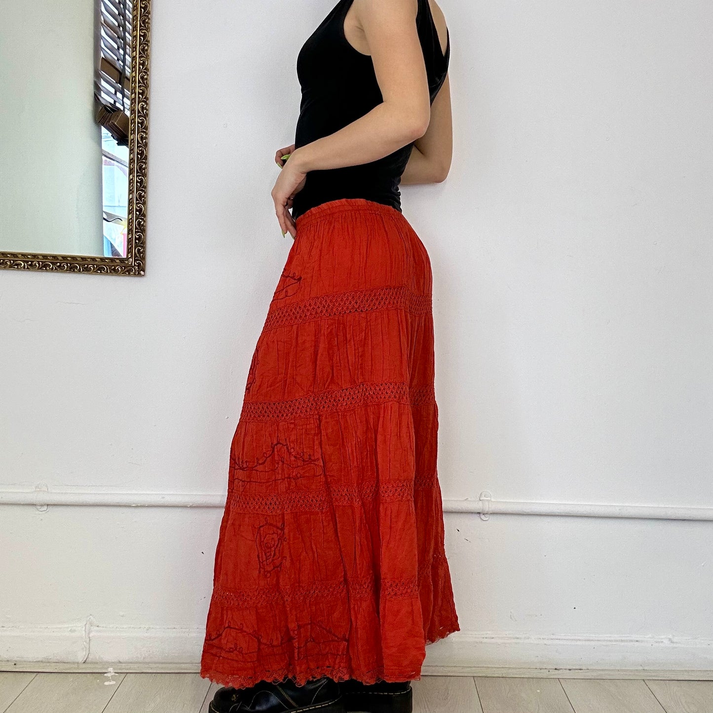 burnt orange 2000's tiered maxi skirt