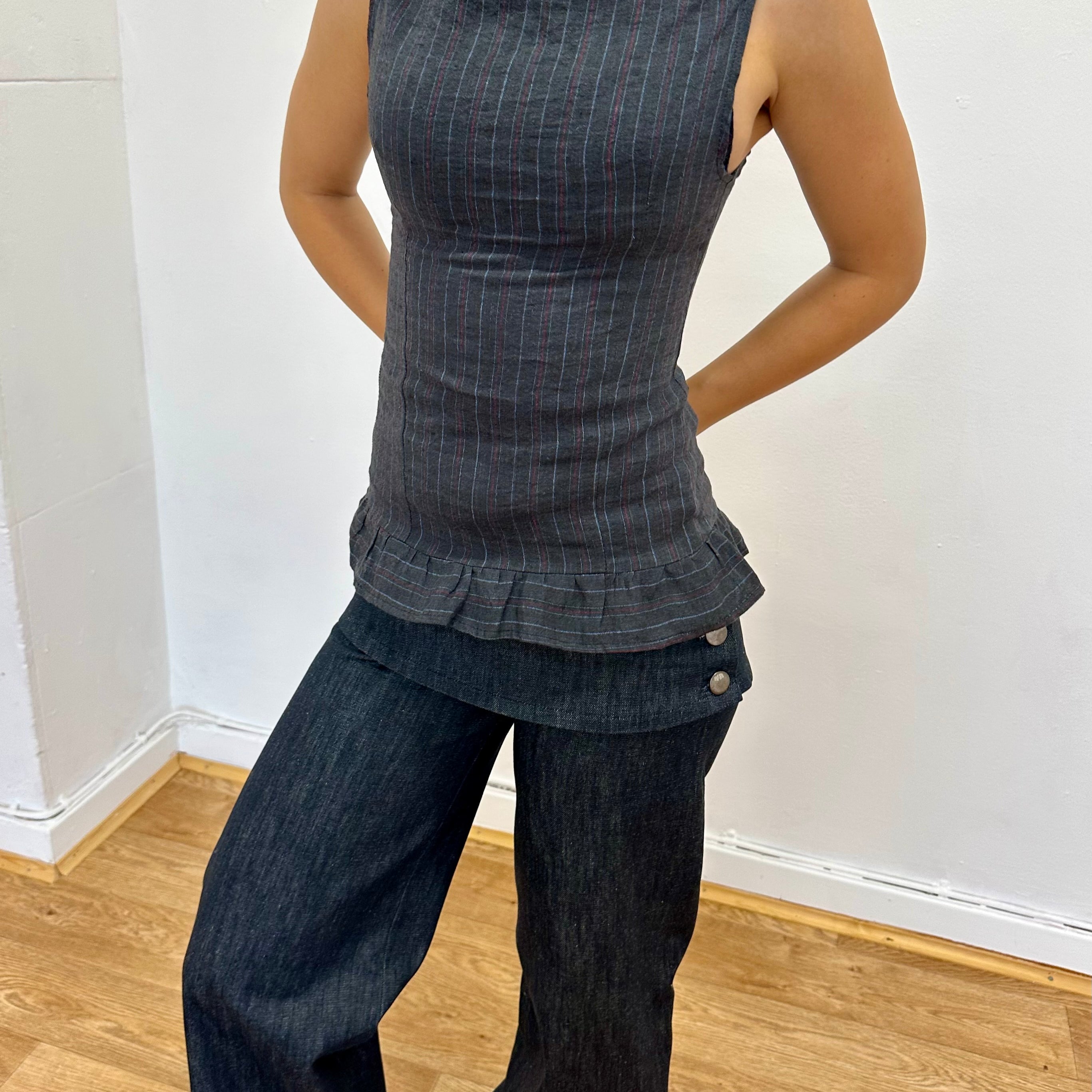 alex top - pinstripe linen