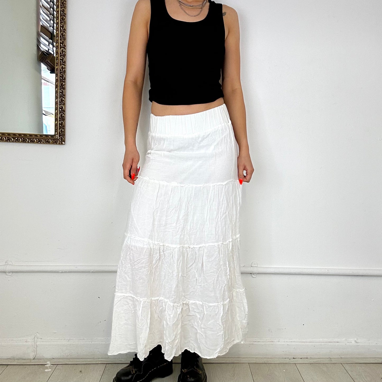 vintage white tiered maxi skirt