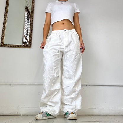 white wide leg cargo trousers