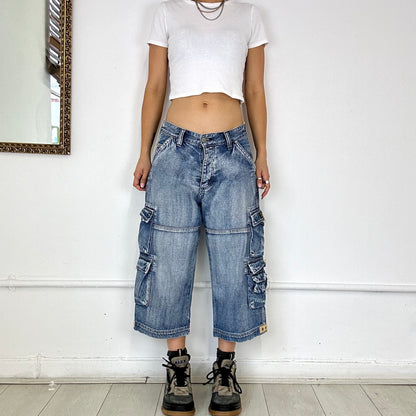 long baggy cargo denim shorts