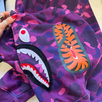 purple full zip a bathing ape shark zip up hoodie