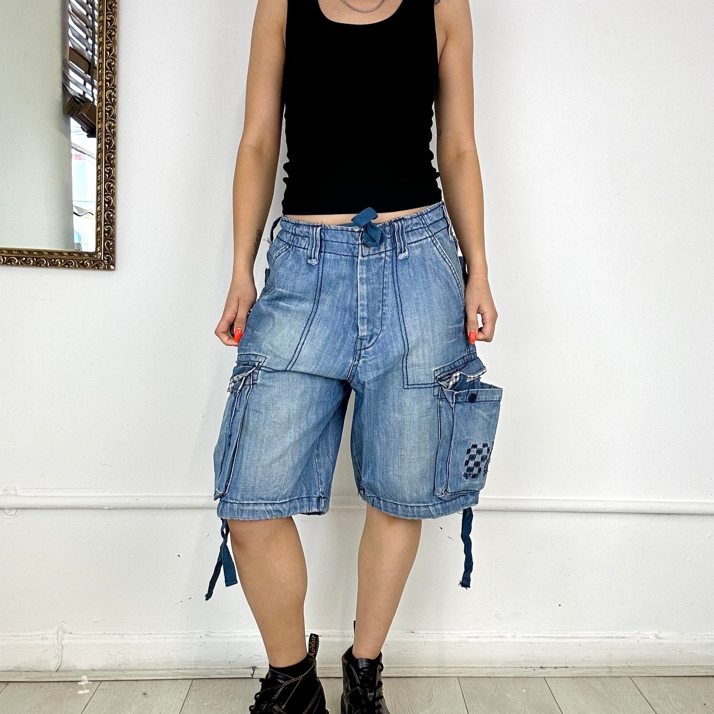 baggy denim cargo shorts