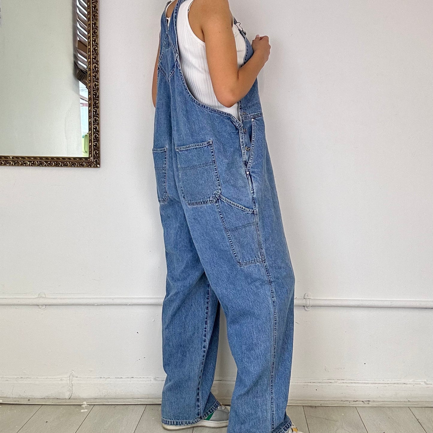 baggy light wash denim cargo dungarees