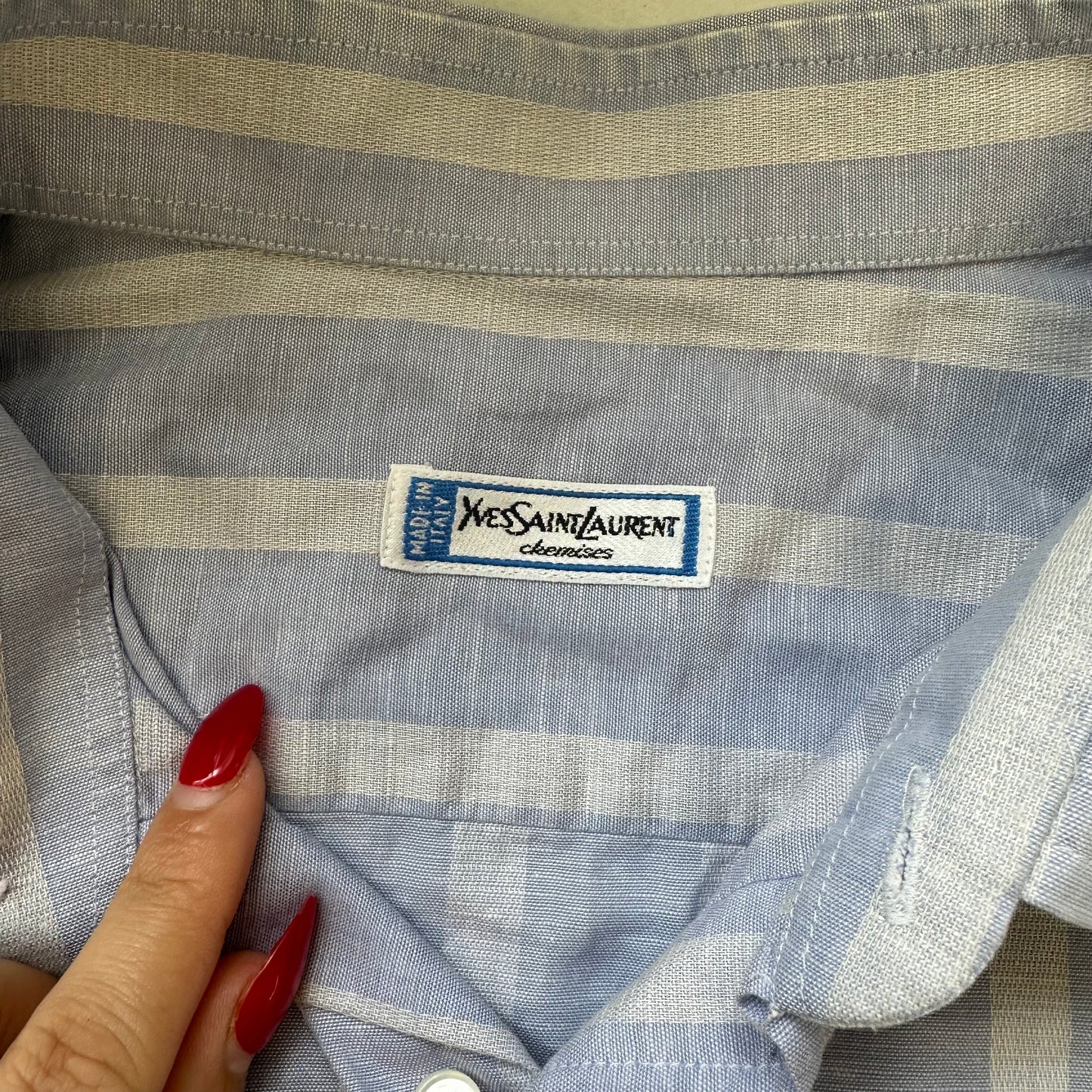 yves saint laurent oversized striped blue shirt