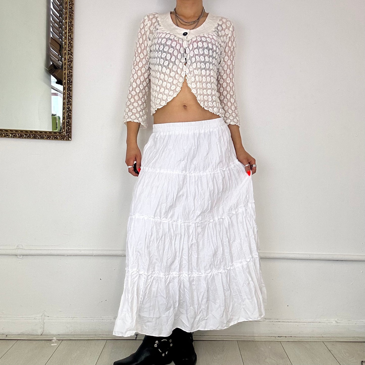 vintage white tiered maxi skirt