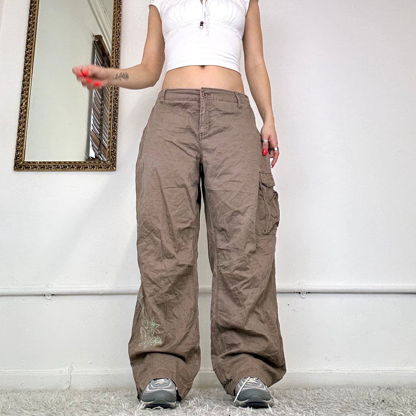 embroidered baggy cargo trousers