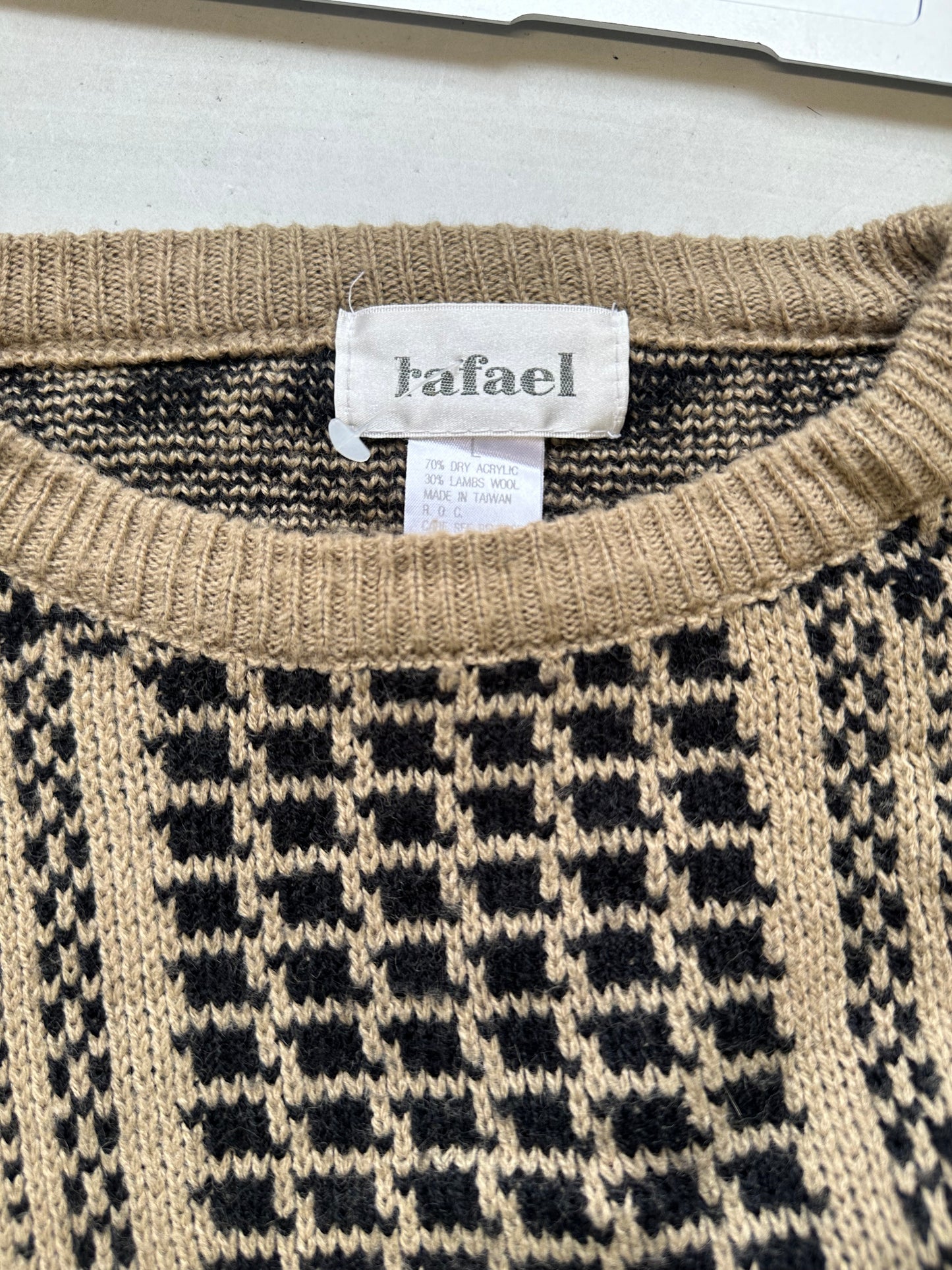 brown lambs wool patterned knitted jumper