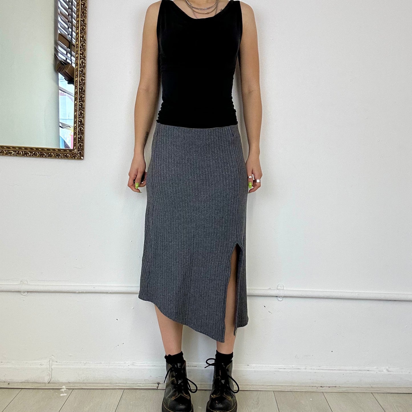 grey knit midi skirt