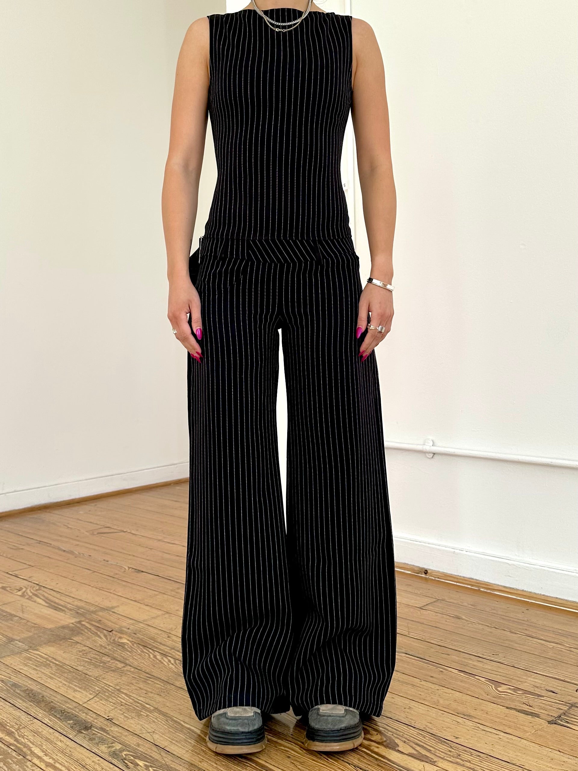 roman trouser  - black pinstripe