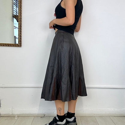 vintage brown pleated leather midi skirt