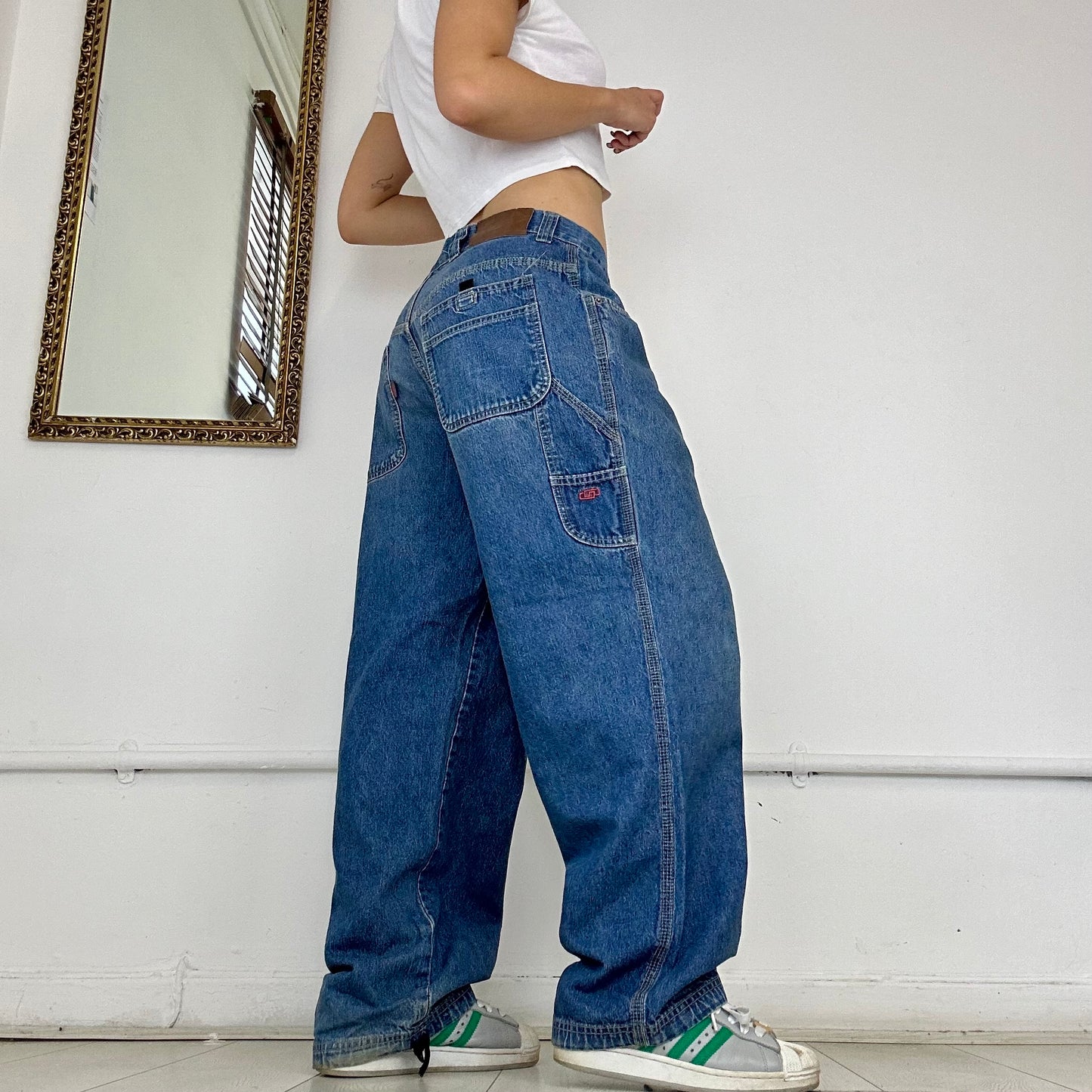 mid wash baggy cargo jeans