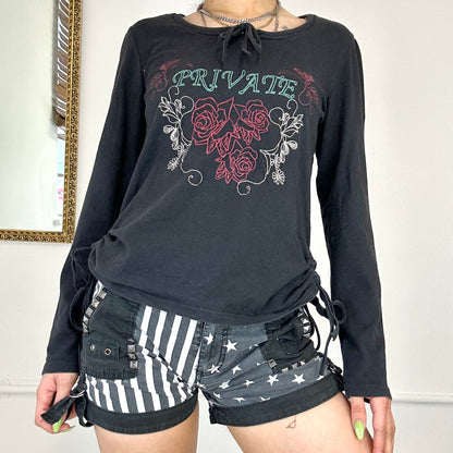 00’s black embroidered long sleeve top