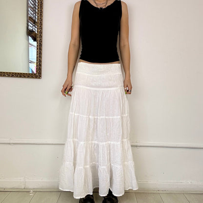 white tiered maxi skirt