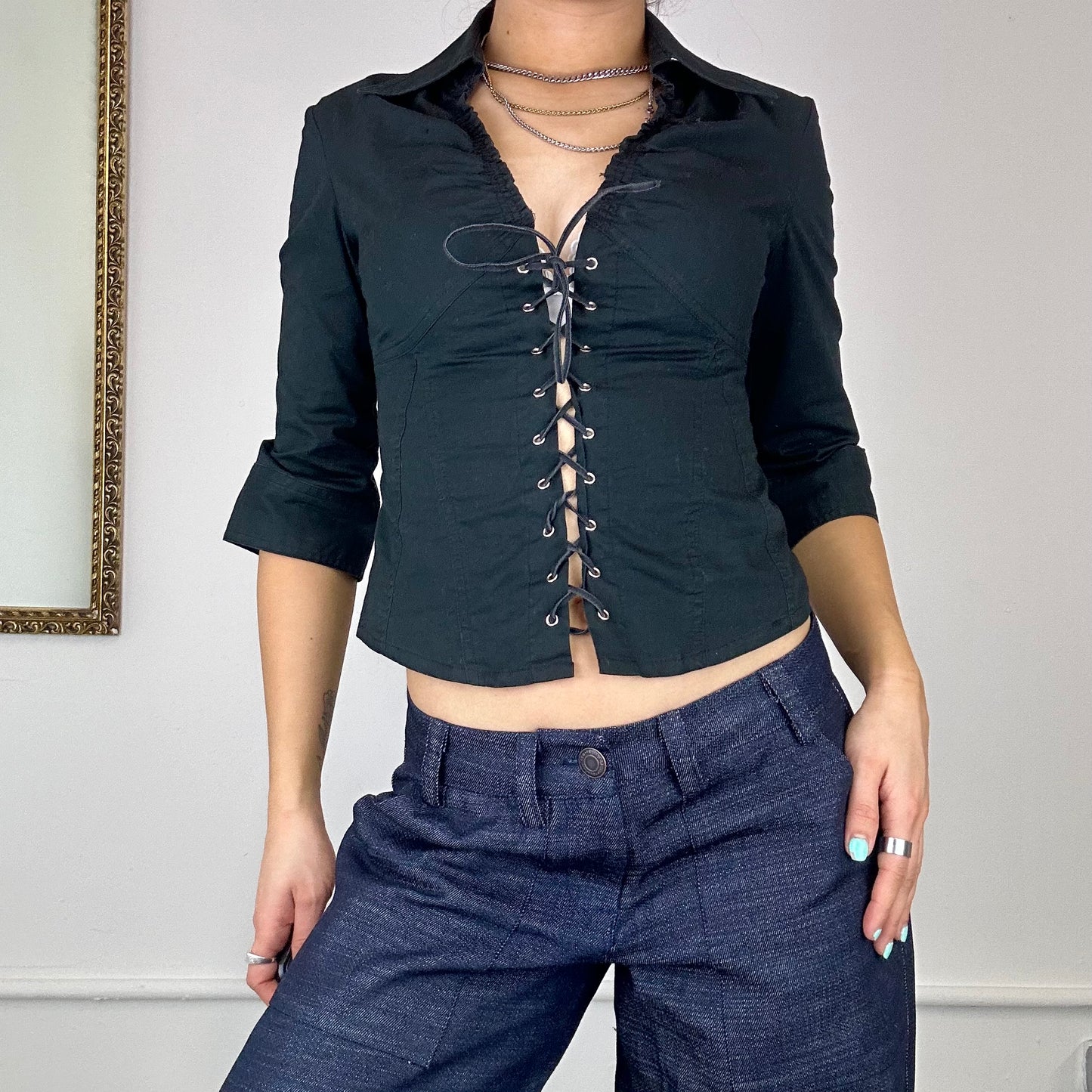 italian lace up blouse