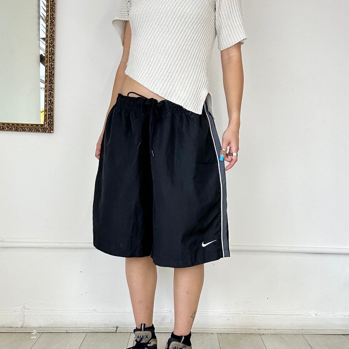 black baggy nike track shorts